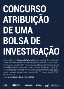 Cartaz - Bolsa de Investigação (Informática) no âmbito do projeto re/media.lab